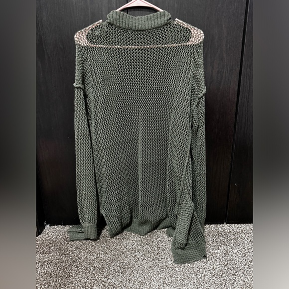 Olive Green Open-Front Knit Cardigan - Picture 2 of 2